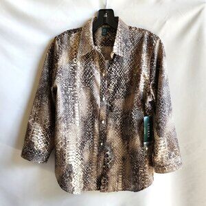 Ralph Lauren Tailored Button-Down 3/4 Sleeve Snake Print Shirt Sz M